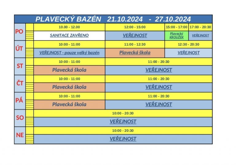 ROZPIS – PLAVECKÝ BAZÉN