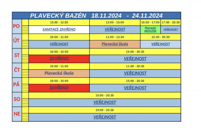 ROZPIS – PLAVECKÝ BAZÉN