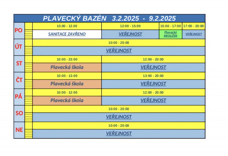 ROZPIS – PLAVECKÝ BAZÉN